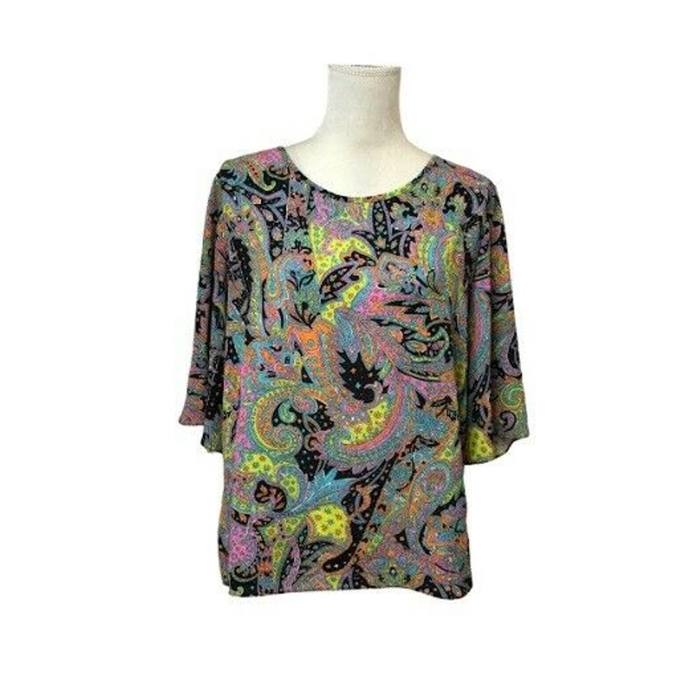 Le Gali Paisley-Print Jewel-Neck Blouse Top Large - Picture 3 of 4